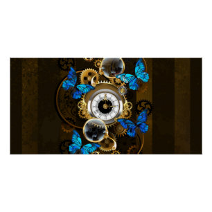 Poster Engrenages à vapeur et papillons bleus