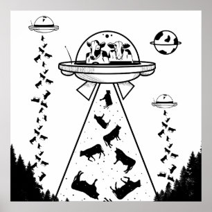 Poster Enlèvement d'aliens noirs et blancs