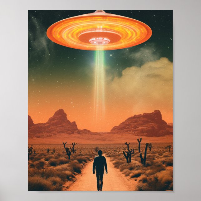 Poster Enlèvement d'Aliens rétro du désert (Devant)