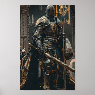 Poster Énorme Chevalier Donnant Sur Le Château - Pos Imag