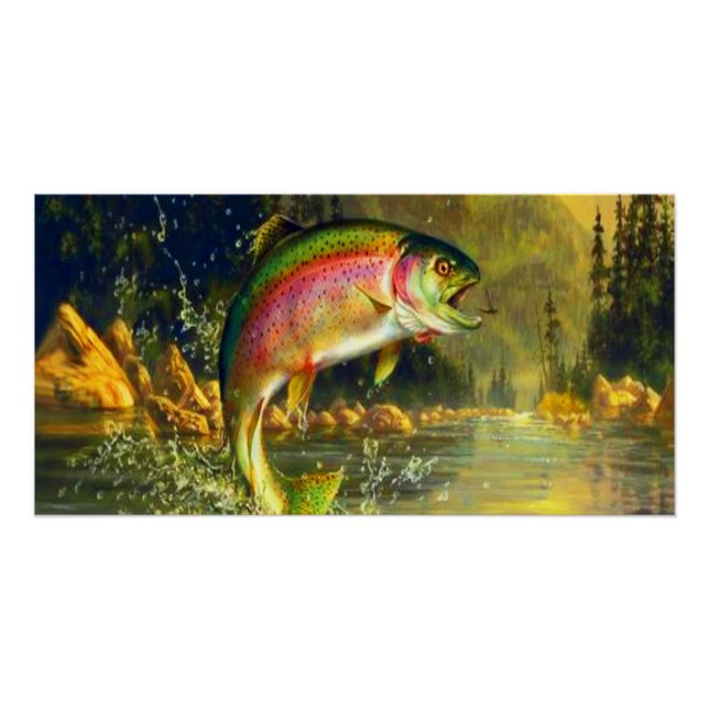 Poster Énorme Saut de truite arc-en-ciel (Devant)