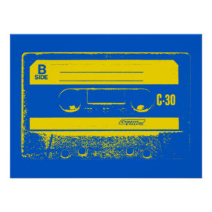 Poster Enregistreur à cassettes bleu et jaune