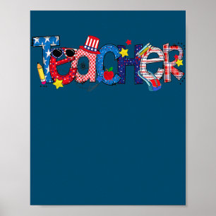 Poster Enseignant Américain Enseignant 4 juillet Doodle