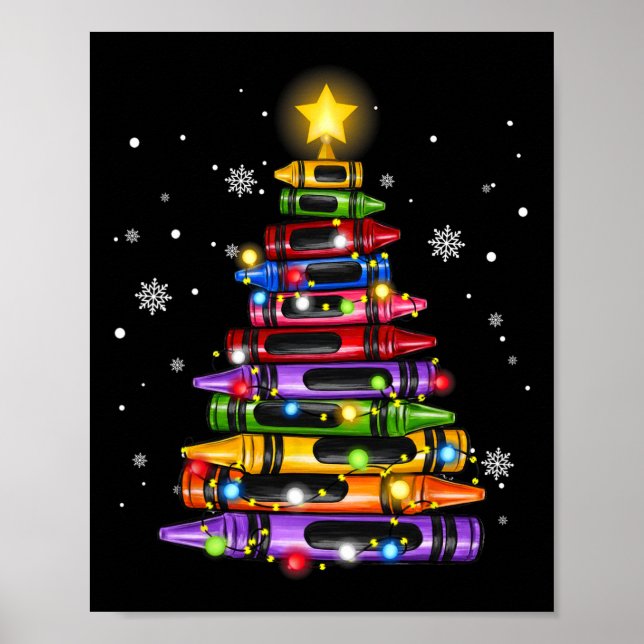 Poster Enseignant Crayon Christmas Tree Lights Ecole étud (Devant)