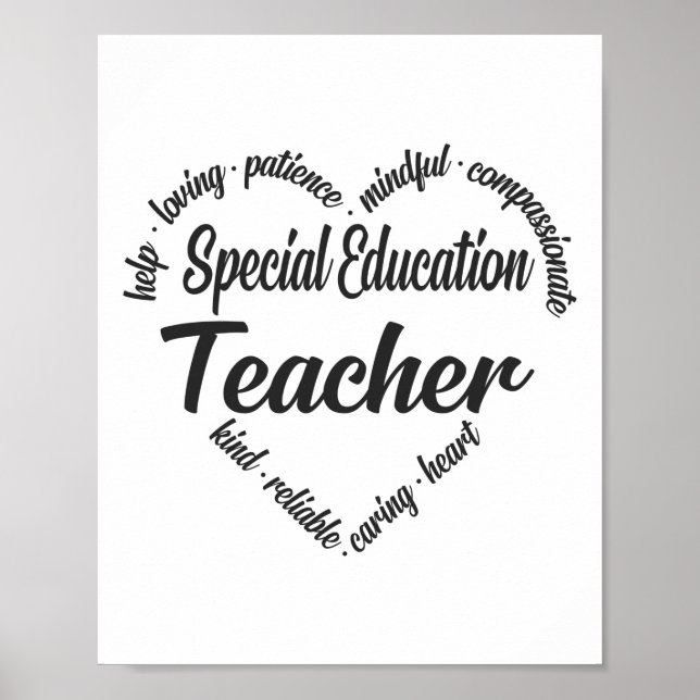 Poster Enseignant de l'éducation spéciale Coeur Mot Cloud (Devant)