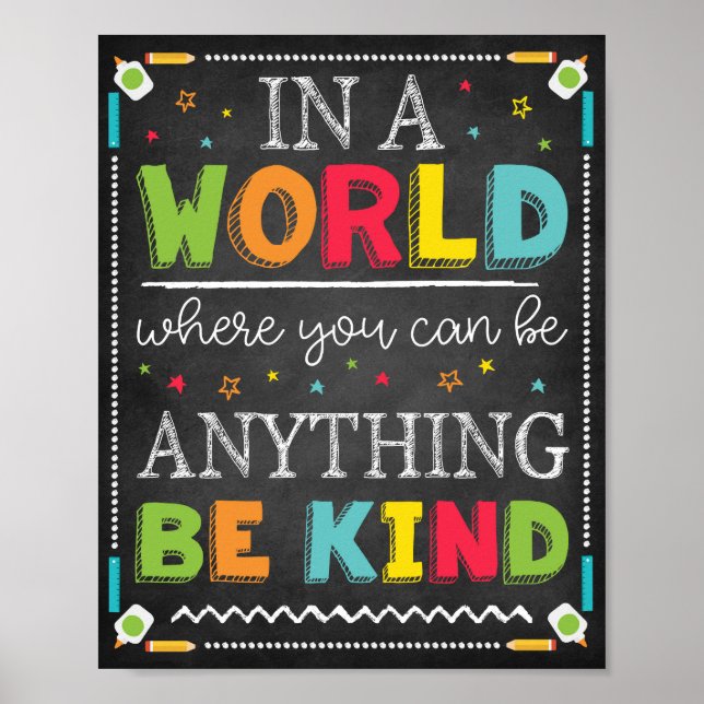 Poster Enseignant en classe Décor scolaire Be Kind Signer (Devant)