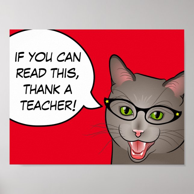 Poster Enseignant Merci Cat Décor (Devant)