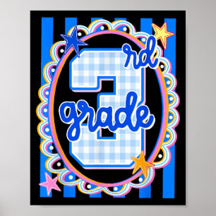 Poster Enseignant rayé rétro de troisième année 3e année 