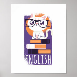 Poster ENSEIGNANTS ANGLAIS Cadeau - Cute Kawaii Chat Purp