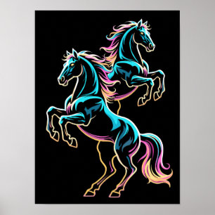 Poster Enseigne au néon Cheval Style Rétro Glitch