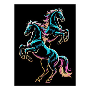 Poster Enseigne au néon Cheval Style Rétro Glitch