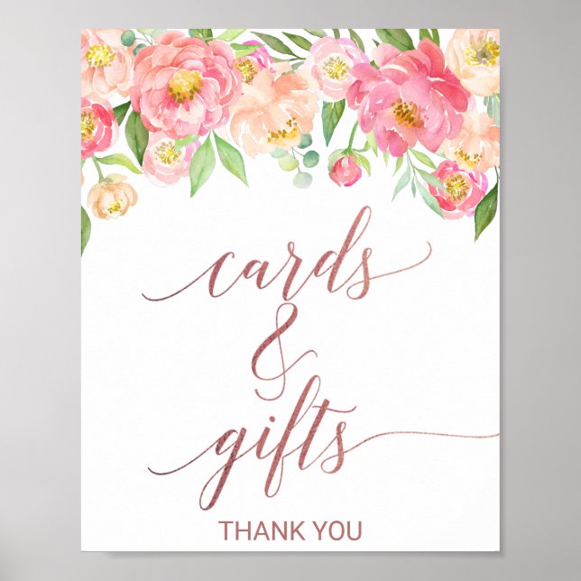 Poster Enseigne Cartes et Cadeaux Peach & Pink Peony Rose (Devant)