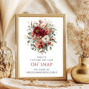 Poster Enseigne Charmante Fleurs d'Automne Rouge Profond