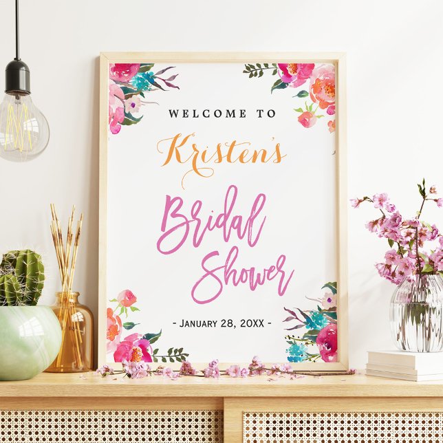 Poster Enseigne de Baby Shower | Fleurs aquarelles modern (Créateur téléchargé)