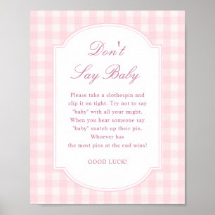 Poster Enseigne de Baby Shower Rose 'Ne dites pas Bébé'