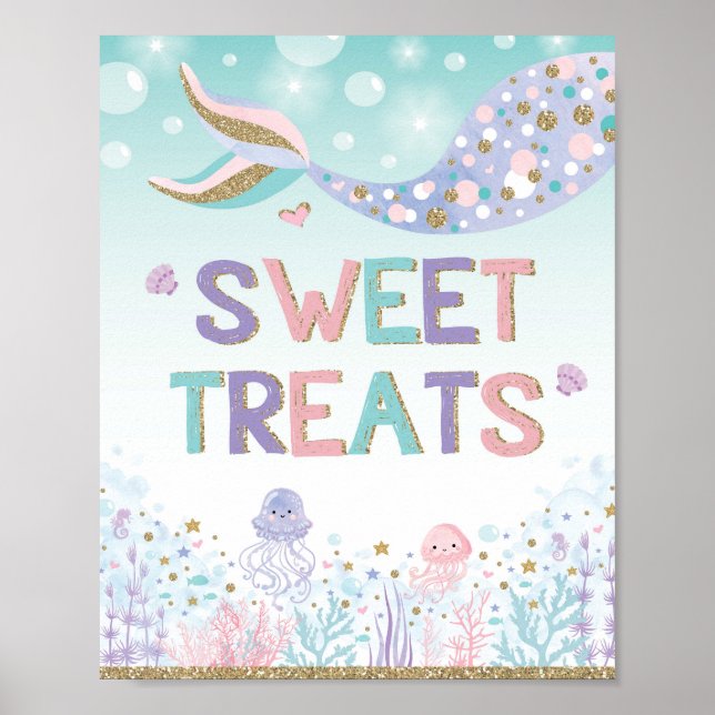 Poster Enseigne de bar à bonbons sirène Sweet Treats sous (Devant)