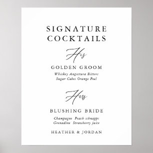 Poster Enseigne de bar à cocktails avec signature de mari