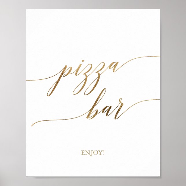 Poster Enseigne de bar à pizza en calligraphie dorée élég (Devant)