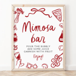 Poster Enseigne de bar à pizza, pâtes et mimosa dessinée 