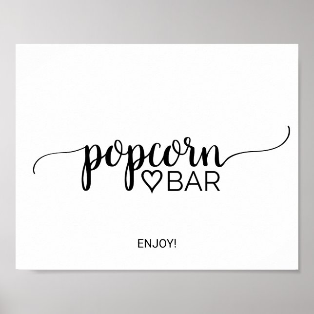 Poster Enseigne de bar à pop-corn en calligraphie noire s (Devant)