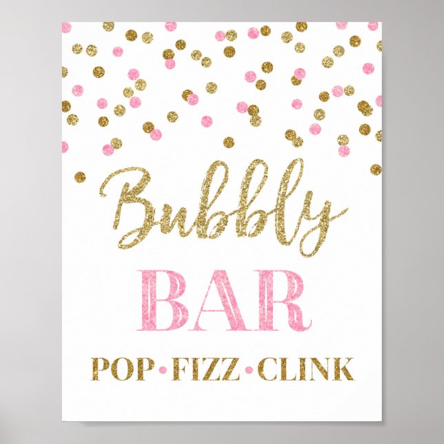 Poster Enseigne de bar bulles en or rose Confetti (Devant)