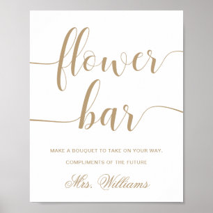 Poster Enseigne de bar de fleurs minimal moderne en or de