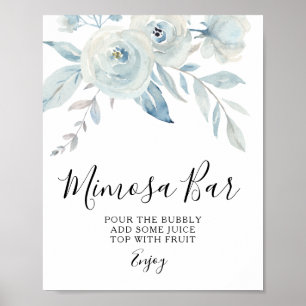 Poster enseigne de bar mimosa florale bleu clair