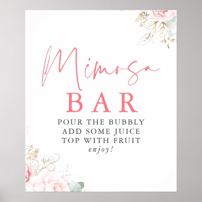 Poster Enseigne de bar Mimosa florale rose à l'aquarelle (Devant)