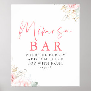 Poster Enseigne de bar Mimosa florale rose en aquarelle