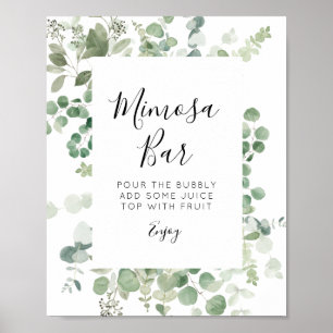 Poster enseigne de bar mimosa verdure eucalyptus