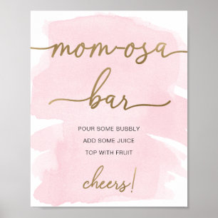 Poster Enseigne de bar Mom-osa à aquarelle rose et or