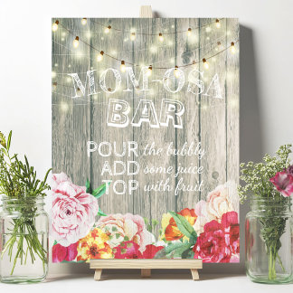 Poster Enseigne de bar MOM-OSA pour Baby Shower avec fleu