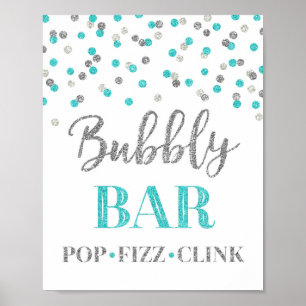 Poster Enseigne de bar pétillant Confetti Bleu Argent