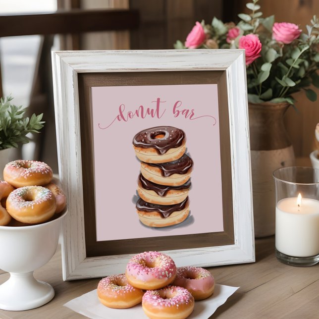 Poster Enseigne de bar pour Baby Shower Donut Rose (Créateur téléchargé)