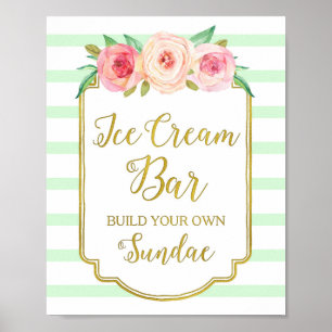 Poster Enseigne de barre de glace à la crème florale rose