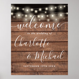 Poster Enseigne de bienvenue de mariage en bois rustique 