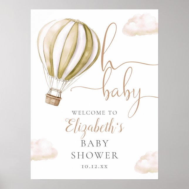 Poster Enseigne de bienvenue pour Baby Shower Montgolfièr (Devant)