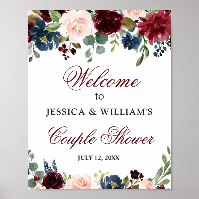 Poster Enseigne de bienvenue pour couple Shower Burgundy  (Devant)