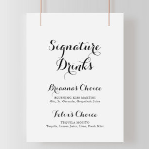 Poster Enseigne de boissons de signature de calligraphie 