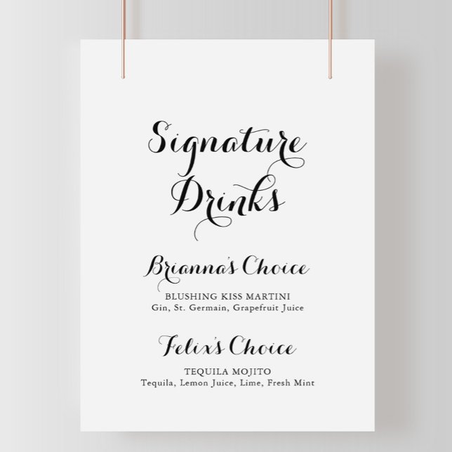 Poster Enseigne de boissons de signature de calligraphie  (Créateur téléchargé)