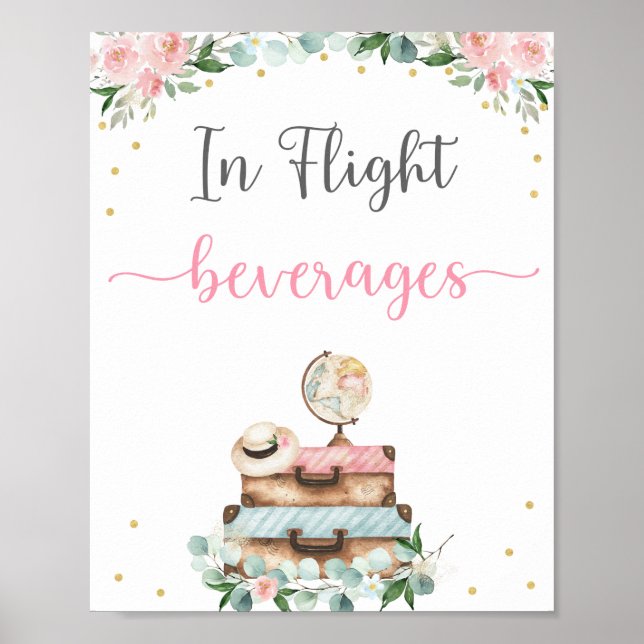 Poster Enseigne de Boissons de Voyage de Mariage Florale  (Devant)