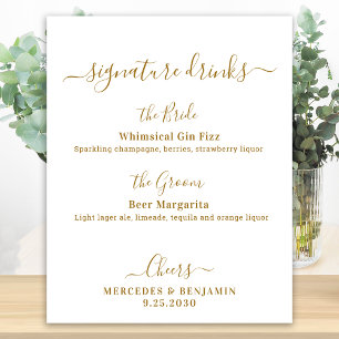 Poster Enseigne de boissons signatures or mariage personn