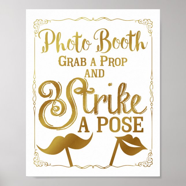 Poster Enseigne de borne de selfie de mariage élégant or (Devant)