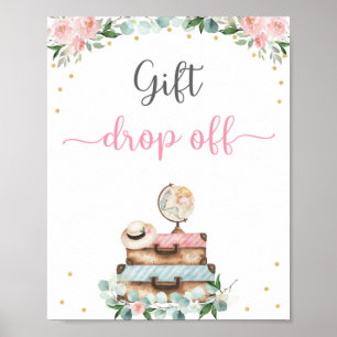 Poster Enseigne de Cadeau de Mariage de Voyage Floral Or 