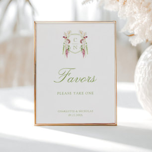 Poster Enseigne de cadeaux de mariage à monogramme floral