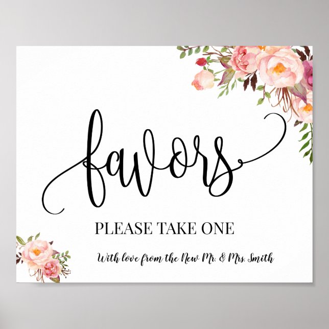 Poster Enseigne de cadeaux de mariage bohème chic rose (Devant)