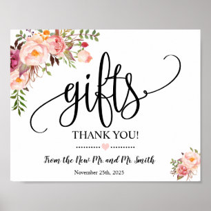 Poster Enseigne de cadeaux douche de mariage réception fl