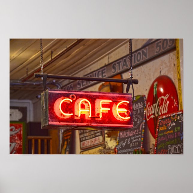 Poster Enseigne de café au néon, Jefferson, Texas (Devant)