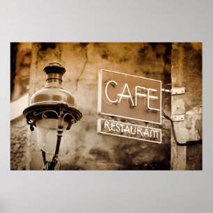 Poster Enseigne de café sépia, Paris, France