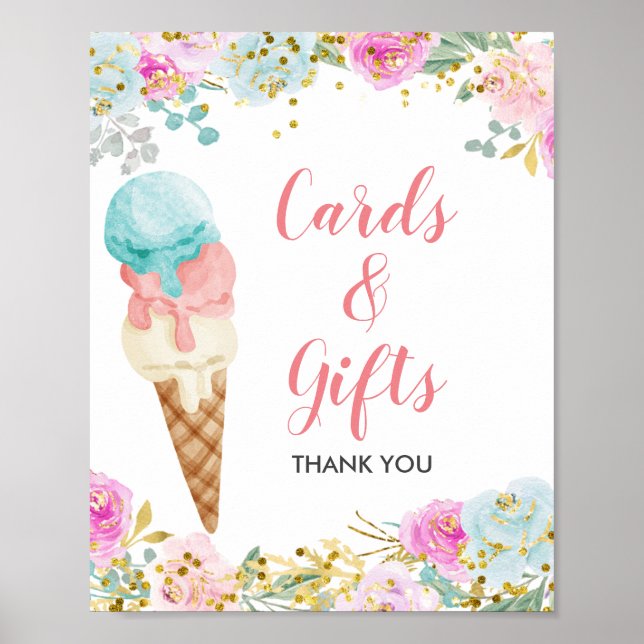 Poster Enseigne de cartes et cadeaux floraux de glace pas (Devant)